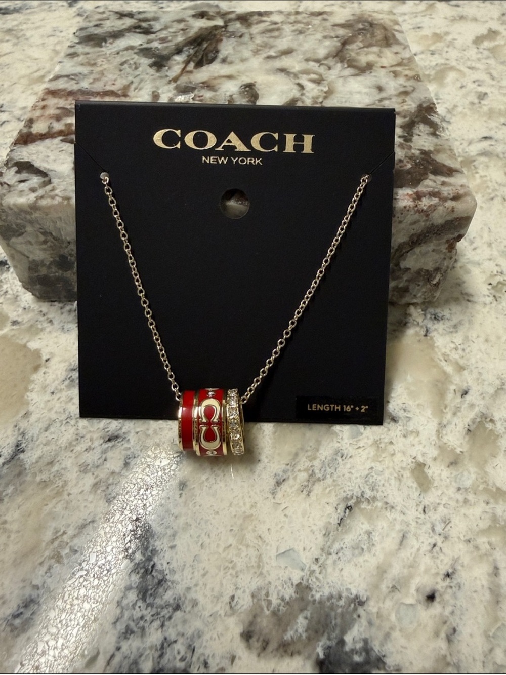 COACH Red Enamel and Crystal Pendant Necklace - Women Jewelry - Picture 2 of 5